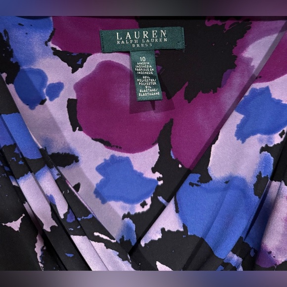 Lauren Ralph Lauren Floral Ruched Sheath Dress Purple Blue Surplice Neck Size 10 - Picture 5 of 9